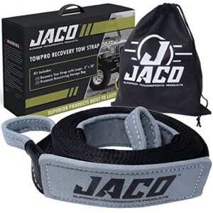 jaco 4x4 towpro recovery tow strap - 3 inch x 30 ft | off road towing rope (31,542 lbs)