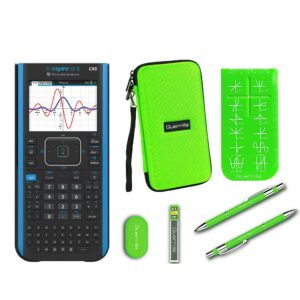 texas instruments ti nspire cx ii cas graphing calculator + guerrilla zipper case + essential graphing calculator accessory kit, black (green)