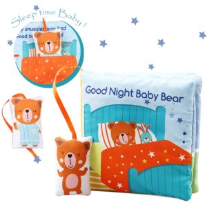 Teddy Soft Baby Book Activity Quiet Cloth Books Developmental Toys,Interactive Baby Books for Babies Toddlers Infants kids,Baby Boy Girls Machine Washable Toys Fabric Soft Book Goodnight Gift Box