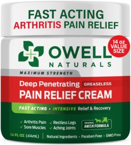 owell naturals arthritis pain relief cream - 14oz - maximum strength all natural discomfort reliever for joint, muscle, knee, back, neuropathy - 11 powerful ingredients