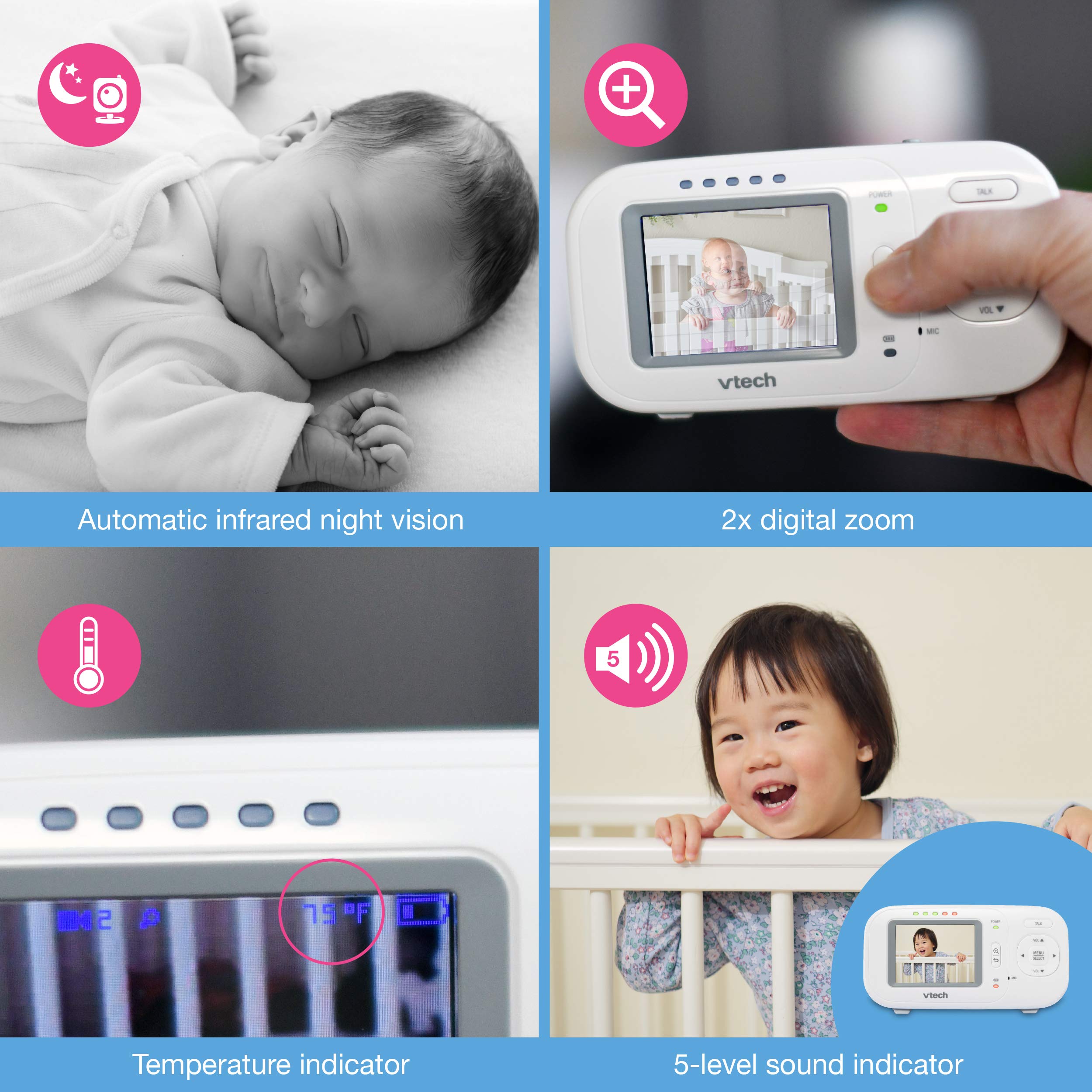 VTech VM320 2.4 Inch Digital Video Full-Color Baby Monitor with Automatic Night Vision, White