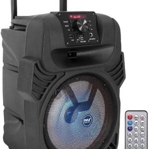 Pyle 400W Portable Bluetooth PA Loudspeaker - 8” Subwoofer System, 4 Ohm/55-20kHz, USB/MP3/FM Radio/ ¼ Mic Inputs, Multi-Color LED Lights, Built-in Rechargeable Battery w/ Remote Control -PPHP844B