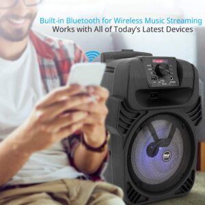 Pyle 400W Portable Bluetooth PA Loudspeaker - 8” Subwoofer System, 4 Ohm/55-20kHz, USB/MP3/FM Radio/ ¼ Mic Inputs, Multi-Color LED Lights, Built-in Rechargeable Battery w/ Remote Control -PPHP844B