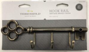 threshold 085-03-3710 vintage style 3 hook key rail antique brass finish