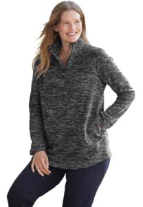 woman within women's plus size microfleece quarter-zip pullover - 3x, black marled