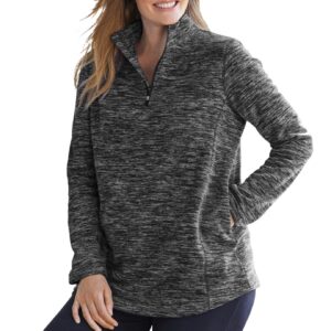 Woman Within Women's Plus Size Microfleece Quarter-Zip Pullover - 3X, Black Marled