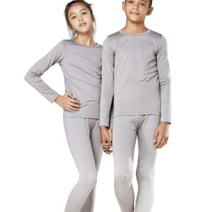 DEVOPS Boys and Girls Thermal Underwear Long Johns Set with Fleece Lined (Medium, Light Gray)