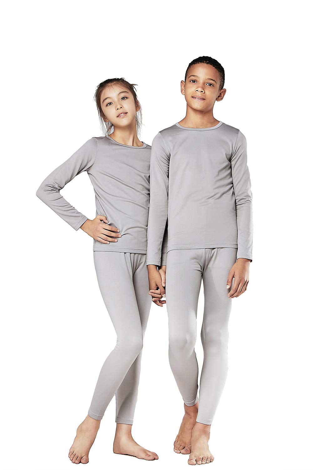 DEVOPS Boys and Girls Thermal Underwear Long Johns Set with Fleece Lined (Medium, Light Gray)