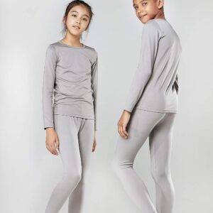 DEVOPS Boys and Girls Thermal Underwear Long Johns Set with Fleece Lined (Medium, Light Gray)