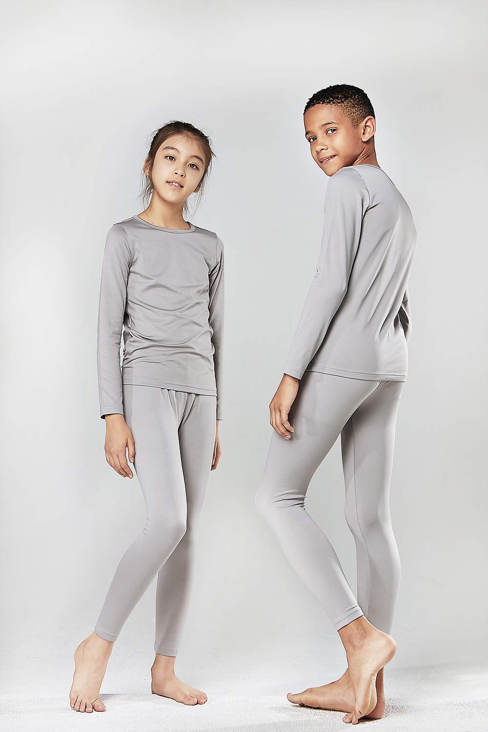 DEVOPS Boys and Girls Thermal Underwear Long Johns Set with Fleece Lined (Medium, Light Gray)