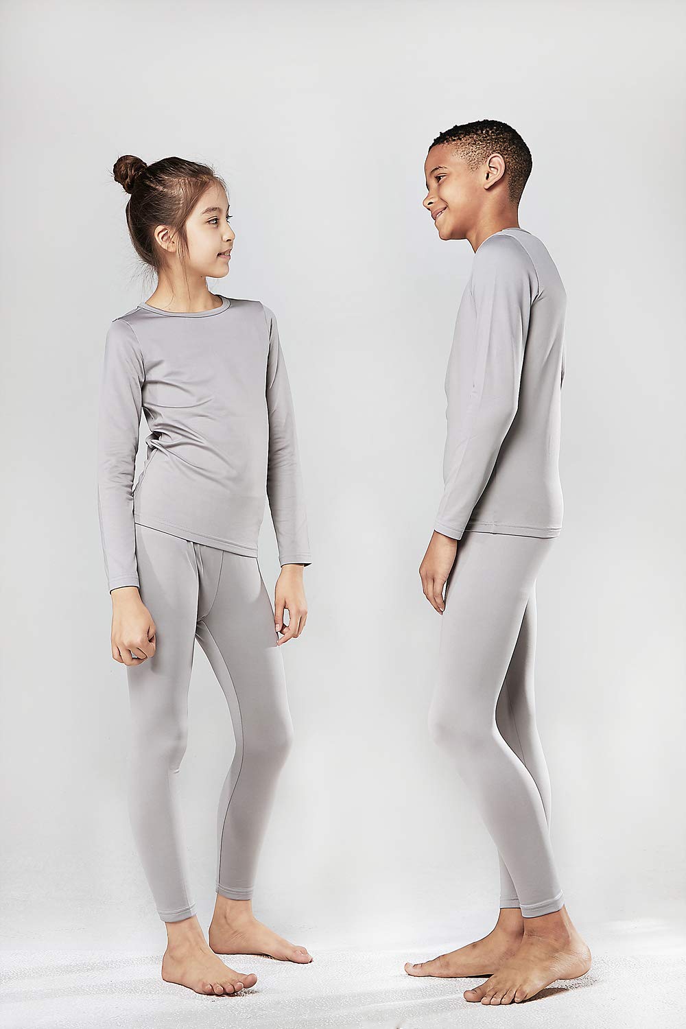 DEVOPS Boys and Girls Thermal Underwear Long Johns Set with Fleece Lined (Medium, Light Gray)