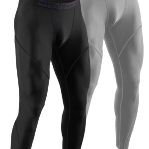 DEVOPS Men's Thermal Compression Pants, Athletic Leggings Base Layer Bottoms (2 Pack) (2X-Large, Black/Light Grey)