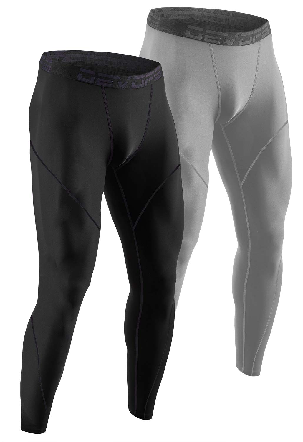 DEVOPS Men's Thermal Compression Pants, Athletic Leggings Base Layer Bottoms (2 Pack) (2X-Large, Black/Light Grey)