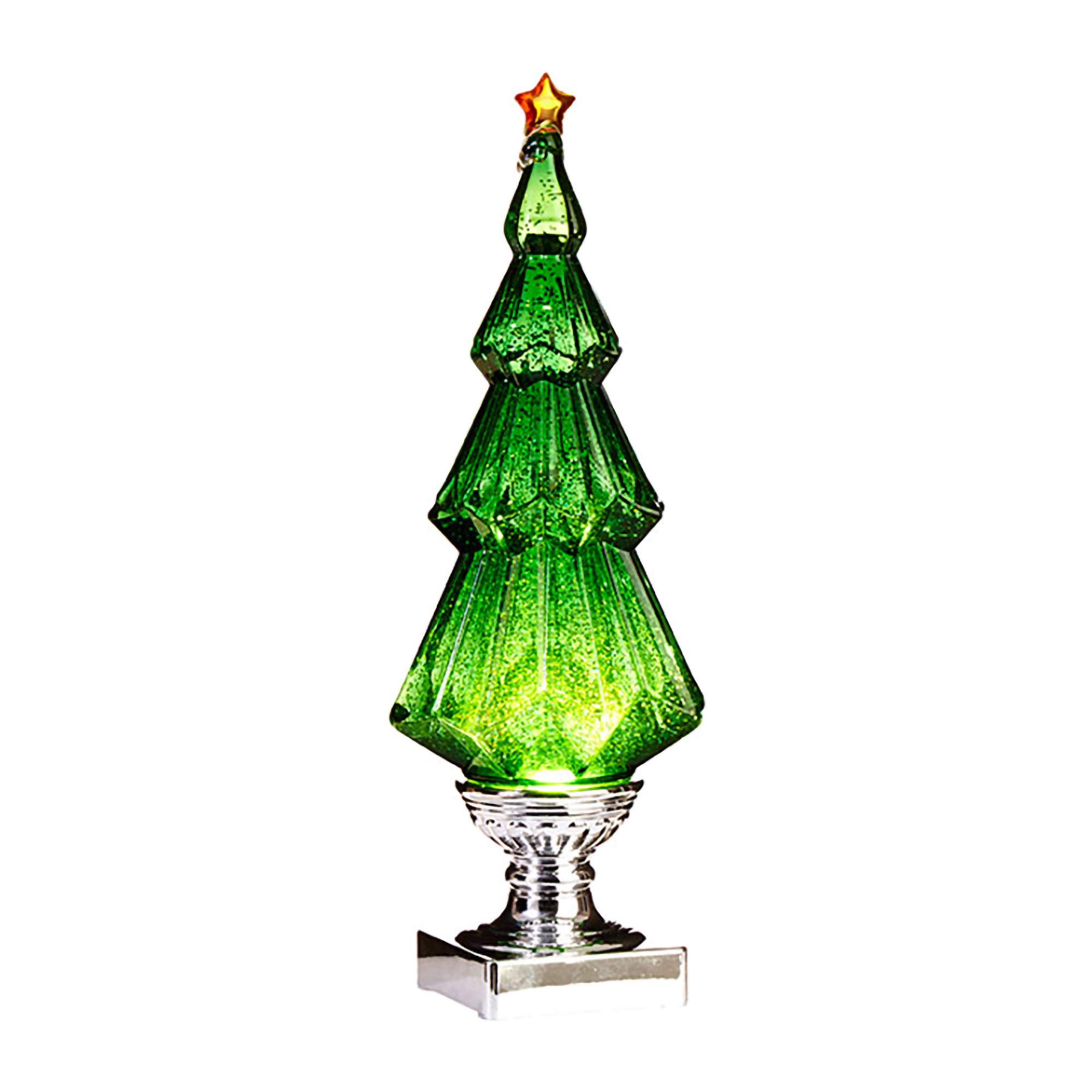 Sparkle Green Holiday Tree Lighted 13.75 inch Acrylic Decorative Tabletop Figurine