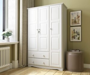 palace imports 100% solid wood grand wardrobe armoire w/lock, white, 4 small shelves, 1 clothing rod, 2 drawers, 45.8" w x 72" h x 20.75" d, renewable eco-friendly wood, made in brazil