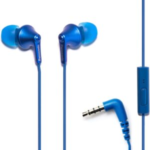 Panasonic ErgoFit Wired Earbuds, in-Ear Headphones with Microphone and Call Controller, Ergonomic Custom-Fit Earpieces (S/M/L), 3.5mm Jack for Phones- RP-TCM125-AA (Metallic Blue)