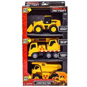 Sunny Days Entertainment Mini Construction Vehicles 3 Pack – Lights and Sounds Pull Back Toy Vehicle | Includes Dump Truck Front End Loader and Crane Truck – Maxx Action