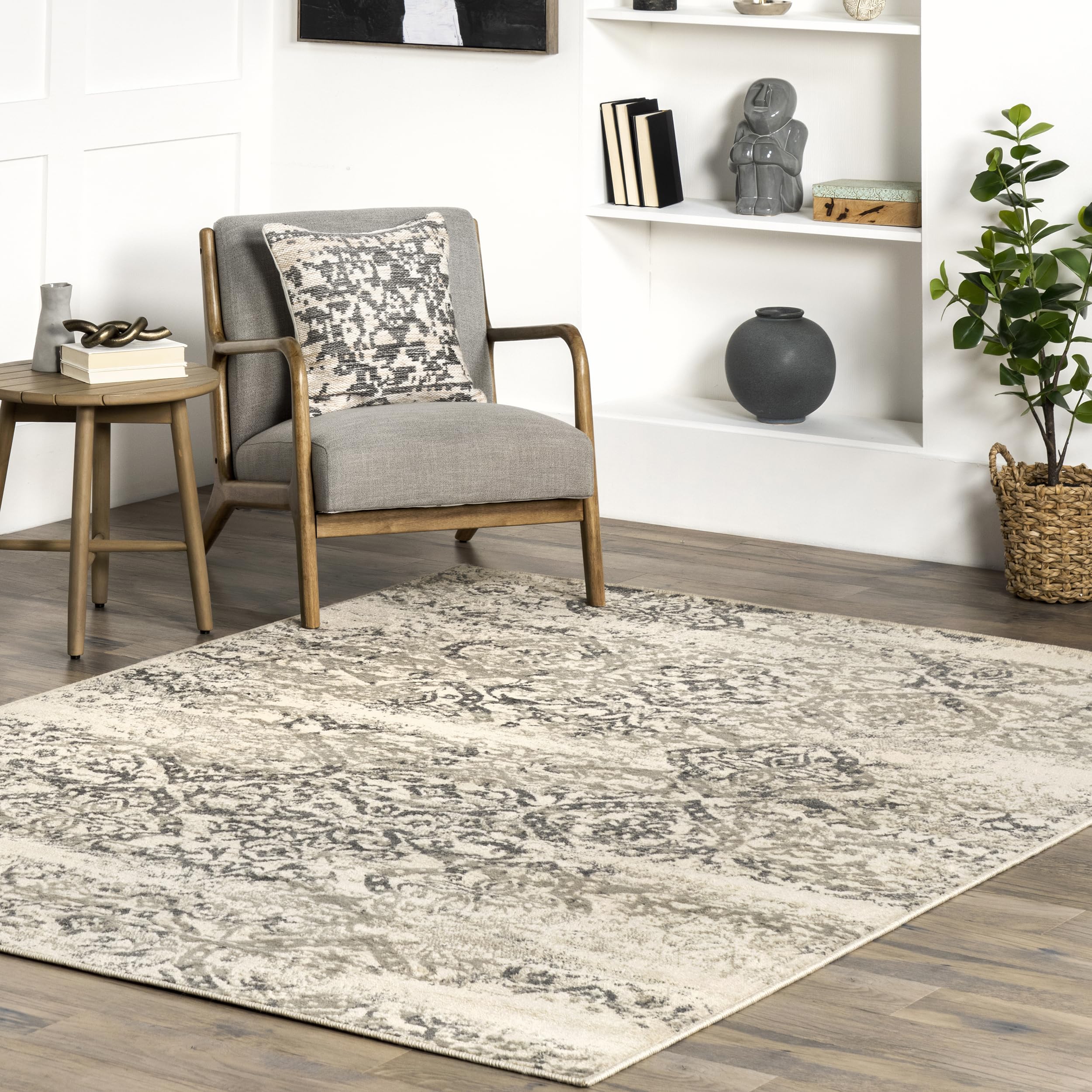 nuLOOM Freja Faded Floral Area Rug, 6' 7" x 9', Grey