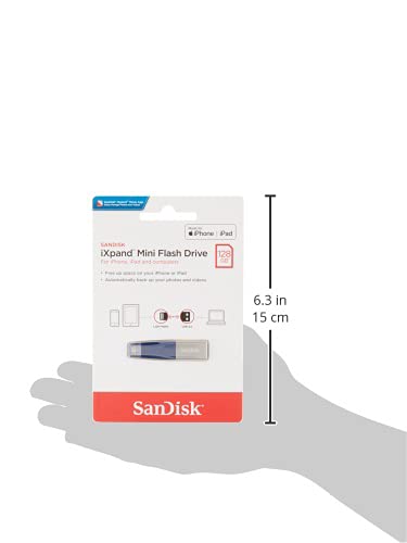 SanDisk 128GB USB 3.0 iXpand Mini Flash Drive with Lightning Connector for iPhones, iPads & Computers (SDIX40N-128G) Blue