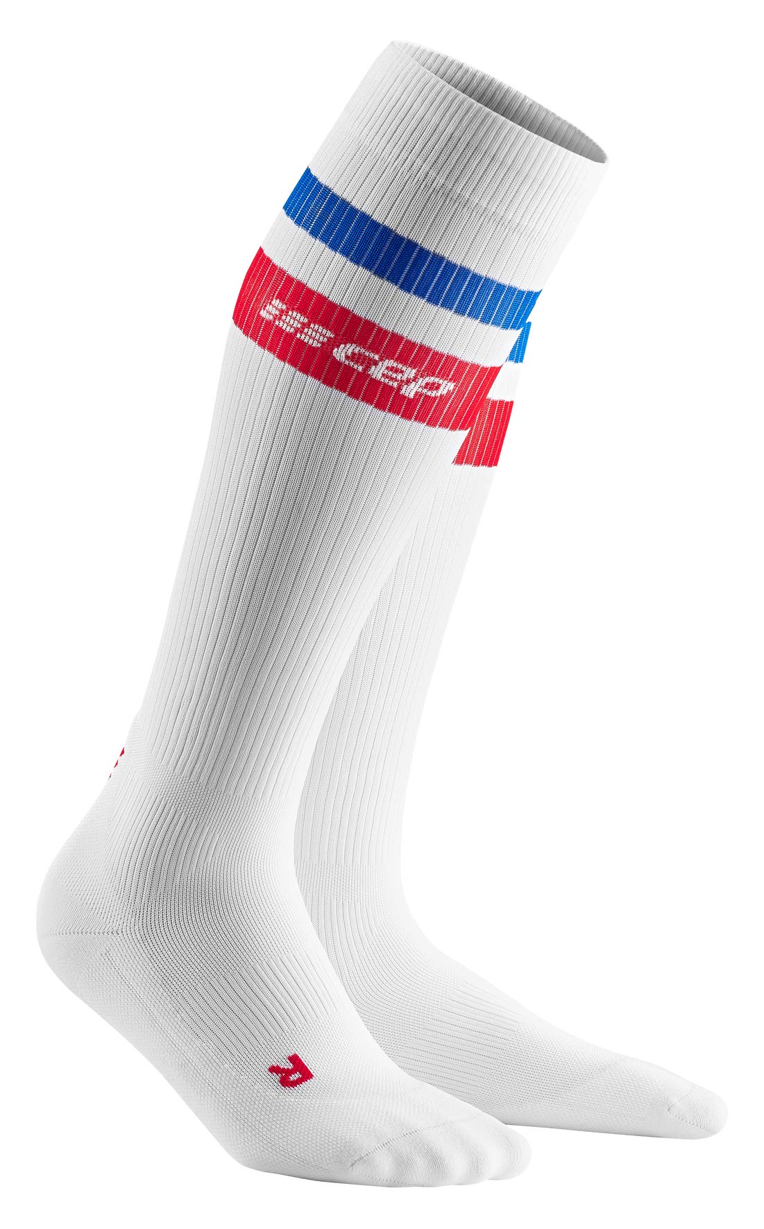 CEP Men's Compression Socks 80's Compression Tall Socks, White/Red&Blue III