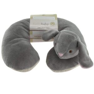 kelly baby gray bunny baby neck pillow w/cream corduroy trim & band 10"