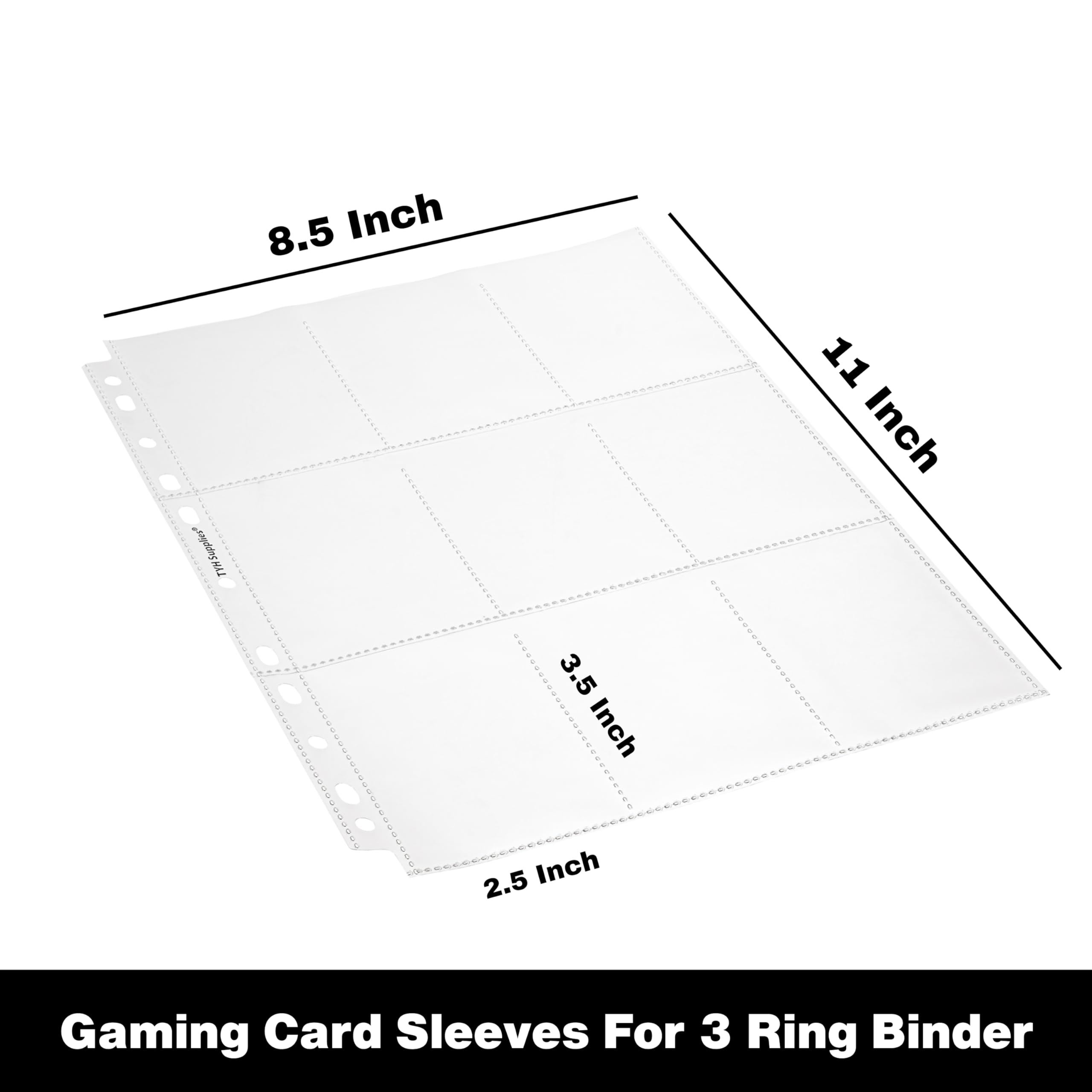 TYH Supplies Heavywieght Trading Card Sleeves for 3 Ring Binder | Double Sided Ultra Clear 11 Hole | 9 Pocket Page Gaming Card Protector Sleeves (25 Pack - 450 Pockets)