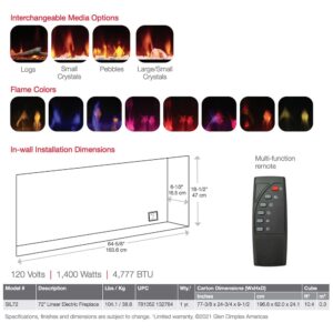 Dimplex Sierra 72" Wall-Mounted/Tabletop/Built-in Electric Linear Fireplace (Model: SIL72), 4777 BTU, 120 Volt, 1400 Watt, Black