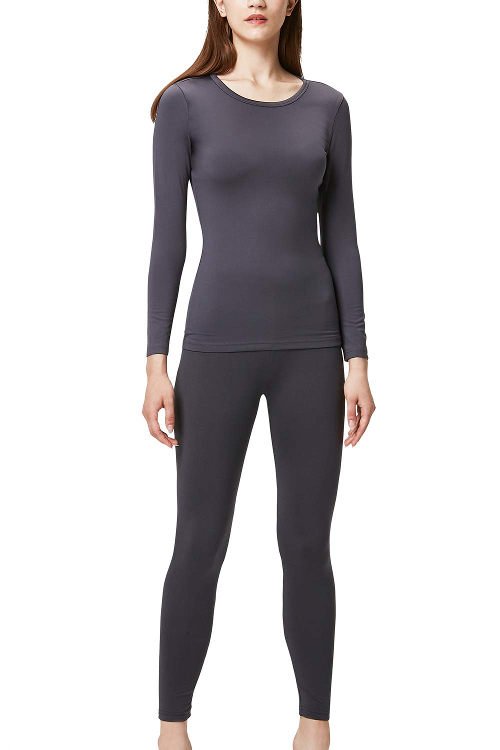 DEVOPS Women's Thermal Underwear Long Johns Top & Bottom Set (Medium, Charcoal)