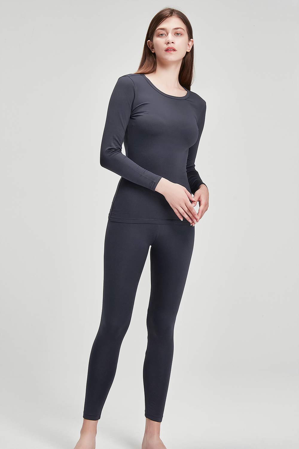 DEVOPS Women's Thermal Underwear Long Johns Top & Bottom Set (Medium, Charcoal)