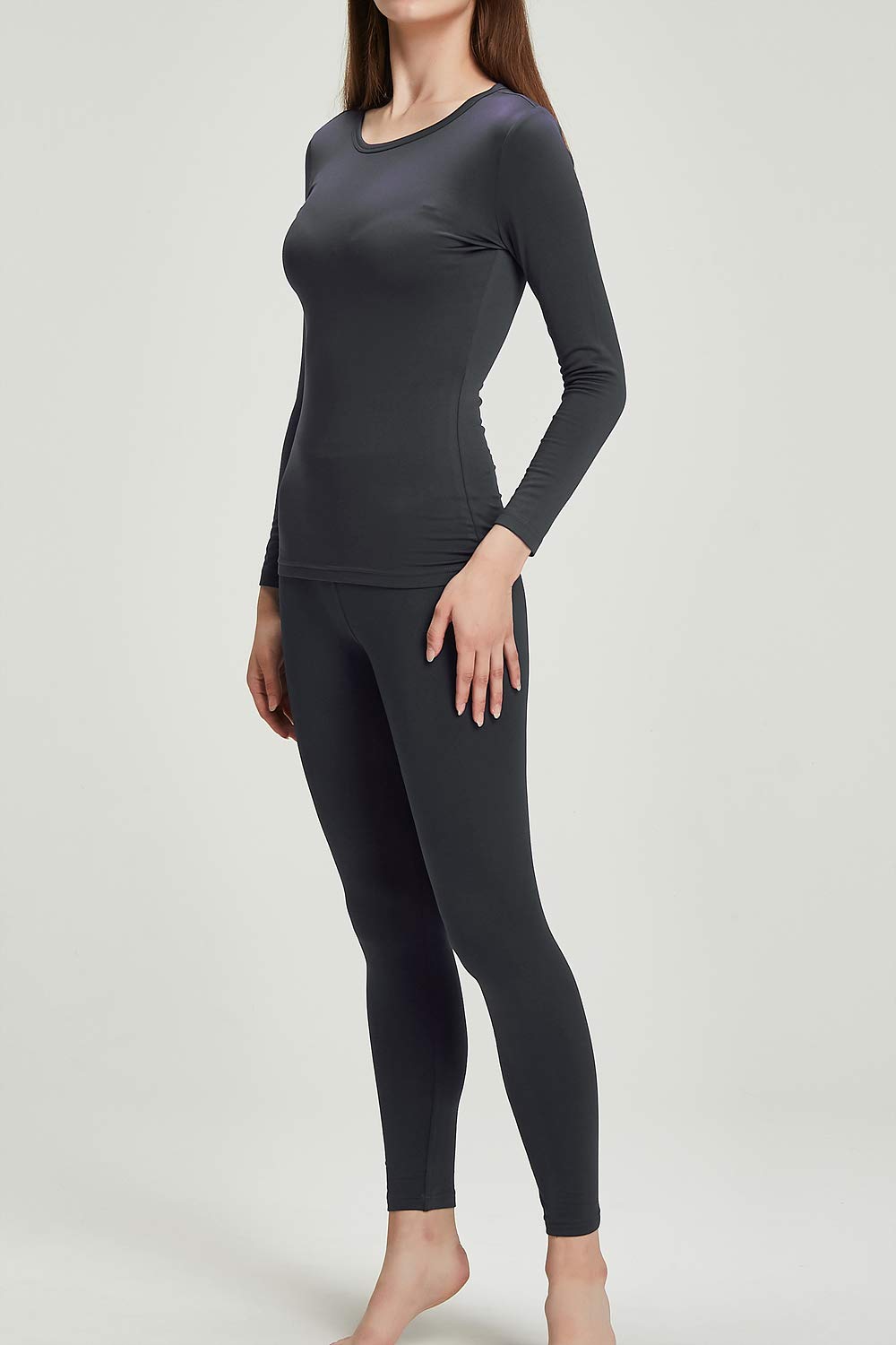 DEVOPS Women's Thermal Underwear Long Johns Top & Bottom Set (Medium, Charcoal)