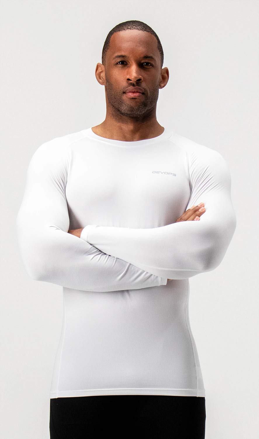 DEVOPS 2 Pack Men's Thermal Long Sleeve Compression Shirts (Large, Black/White)