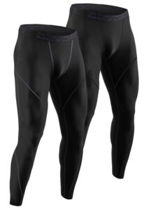 devops men's thermal compression pants, athletic leggings base layer bottoms (2 pack) (large, black/black)