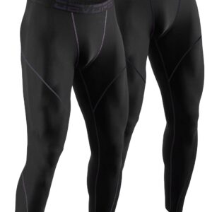 DEVOPS Men's Thermal Compression Pants, Athletic Leggings Base Layer Bottoms (2 Pack) (Large, Black/Black)