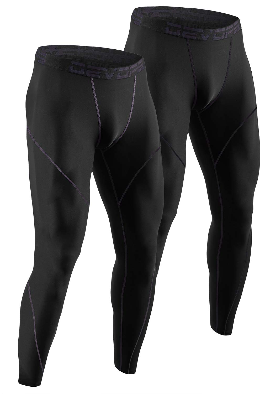 DEVOPS Men's Thermal Compression Pants, Athletic Leggings Base Layer Bottoms (2 Pack) (Large, Black/Black)