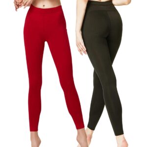 DEVOPS Women's 2 Pack Thermal Long Johns Underwear Leggings Pants (X-Large, Black/Red)