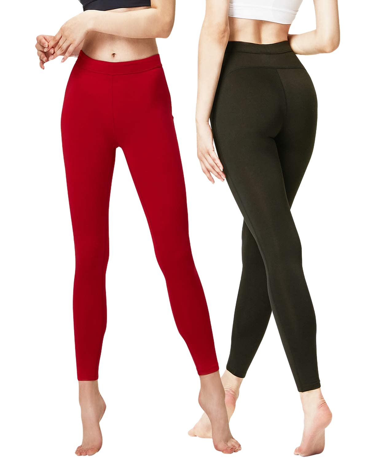 DEVOPS Women's 2 Pack Thermal Long Johns Underwear Leggings Pants (X-Large, Black/Red)