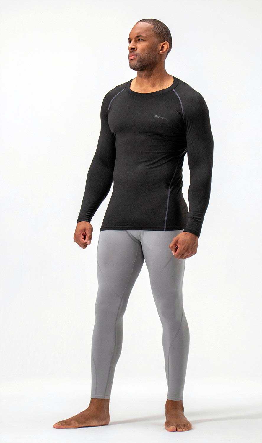 DEVOPS 2 Pack Men's Thermal Long Sleeve Compression Shirts (Medium, Black/Black)