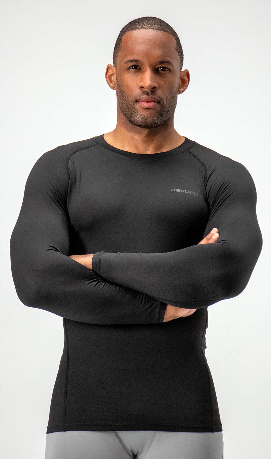 DEVOPS 2 Pack Men's Thermal Long Sleeve Compression Shirts (Medium, Black/Black)