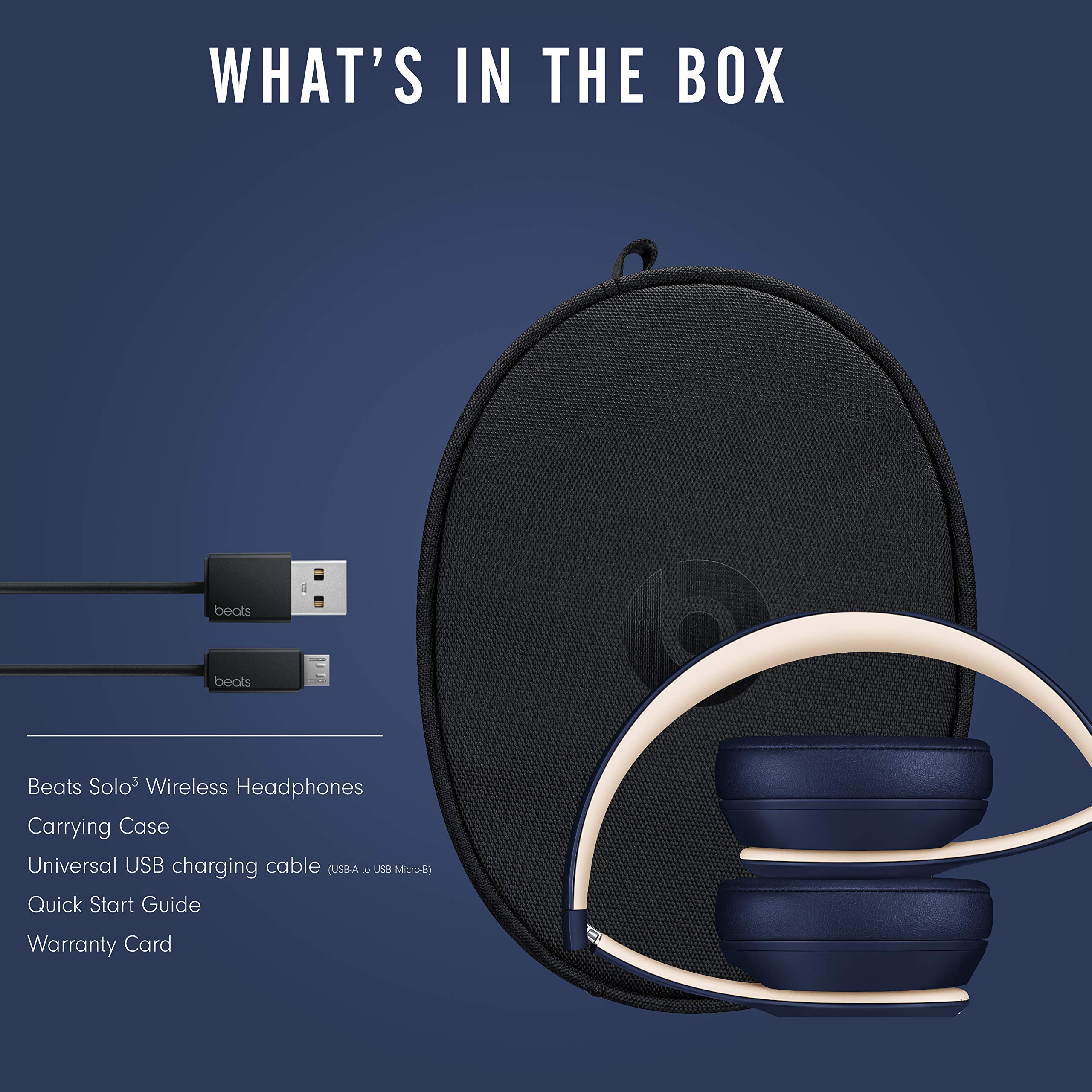 Beats Solo3 Wireless On-Ear Headphones - Apple W1 Headphone Chip, Class 1 Bluetooth, 40 Hours of Listening Time, Built-in Microphone - Club Navy (Latest Model)