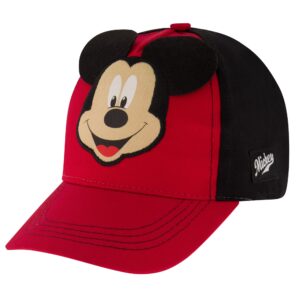 disney boys baseball cap, mickey mouse adjustable toddler hat, ages 2-4, red/black