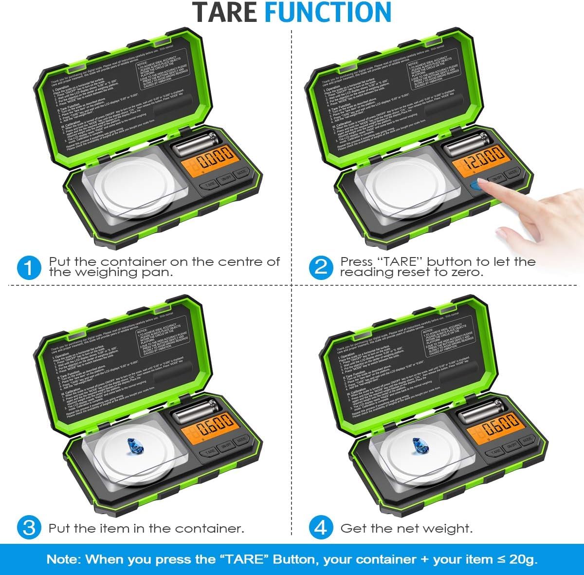 AMIR Professional Digital Mini Scale, 20g-0.001g Pocket Scale, Electronic Smart Scale with 20g Calibration Weight (Battery/Tweezers Included)