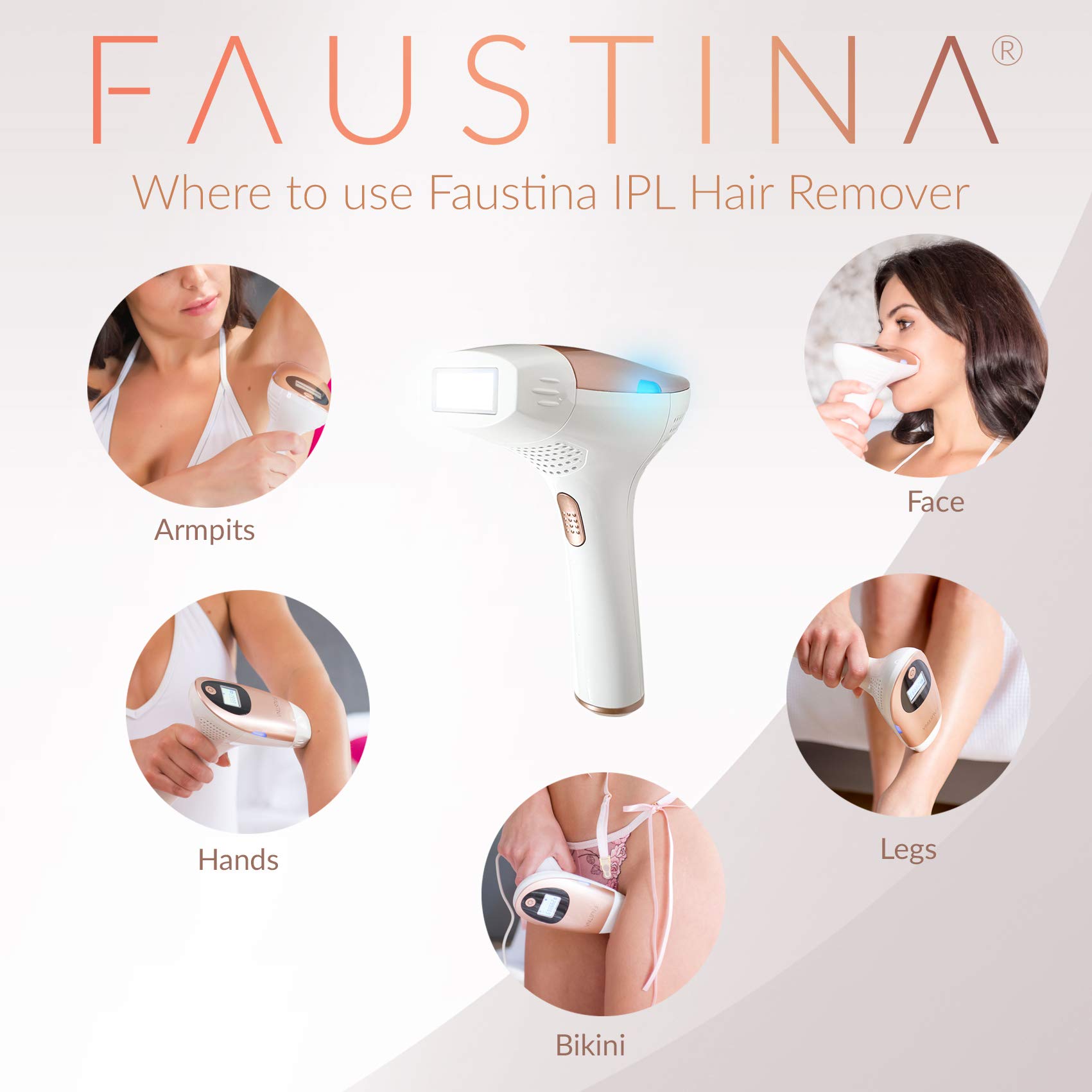 FAUSTINA 3-in-1 IPL (3 Lamps 1,500,000 Shots) Hair Removal, Skin Rejuvenation, and Acne Clearance Device - Completely Painless - Full Results After 3-7 Treatments - Free Pouch & Sunglasses.