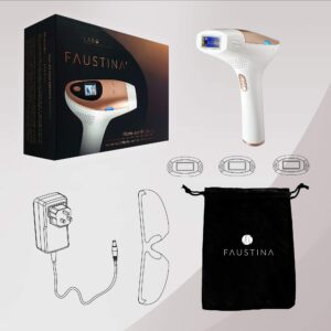 FAUSTINA 3-in-1 IPL (3 Lamps 1,500,000 Shots) Hair Removal, Skin Rejuvenation, and Acne Clearance Device - Completely Painless - Full Results After 3-7 Treatments - Free Pouch & Sunglasses.