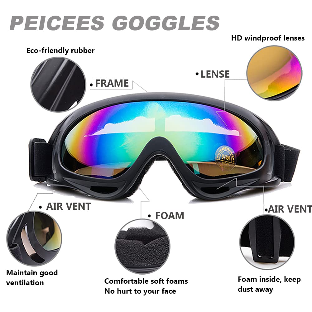 Peicees Pack of 5 Ski Goggles for Women Men Kids Snow Sports Motorcycle Snowboard Goggles