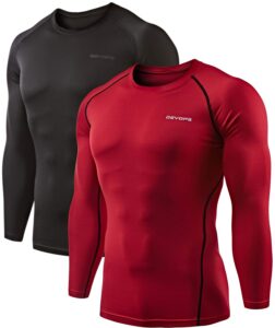 devops 2 pack men's thermal long sleeve compression shirts (x-large, black/red)