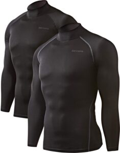 devops 2 pack men's thermal turtle mock neck shirts, compression long sleeve tops (x-large, black/black)
