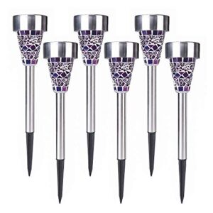 wonfast 6-pack solar mosaic border lawn garden lights, led mosaic stake lights pathway landscape lighting for patio walkway driveway outdoor christmas garden home decoration (purple)