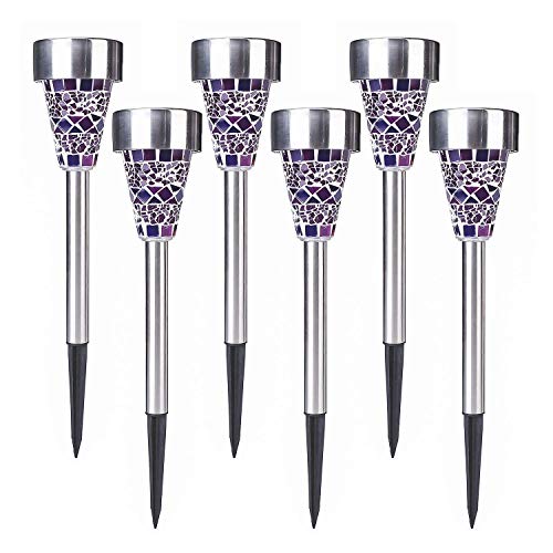 WONFAST 6-Pack Solar Mosaic Border Lawn Garden Lights, LED Mosaic Stake Lights Pathway Landscape Lighting for Patio Walkway Driveway Outdoor Christmas Garden Home Decoration (Purple)