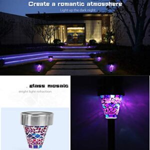 WONFAST 6-Pack Solar Mosaic Border Lawn Garden Lights, LED Mosaic Stake Lights Pathway Landscape Lighting for Patio Walkway Driveway Outdoor Christmas Garden Home Decoration (Purple)