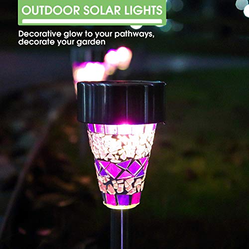 WONFAST 6-Pack Solar Mosaic Border Lawn Garden Lights, LED Mosaic Stake Lights Pathway Landscape Lighting for Patio Walkway Driveway Outdoor Christmas Garden Home Decoration (Purple)